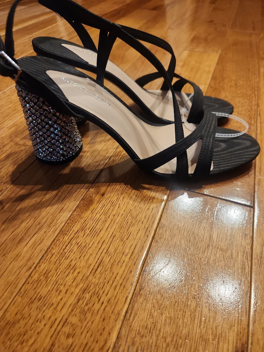 Antonio Melani Black Rhinestone Block Heel Sandals Women’s Size 10M